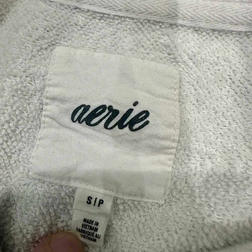 Aerie‎ White Cropped Fleece Pullover Henley Sweatshirt Small - Picture 3 of 7
